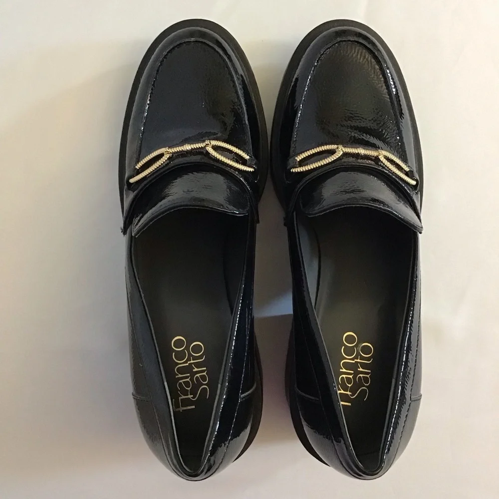 Franco Sarto 9.5 Desma Platform Chunky Loafers Women’s Black Patent Horsebit